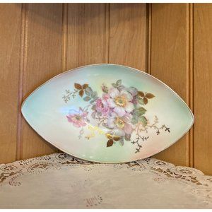 Vintage Wild Rose Schumann Bavaria Smooth Gold Trim Smooth Relish Dish